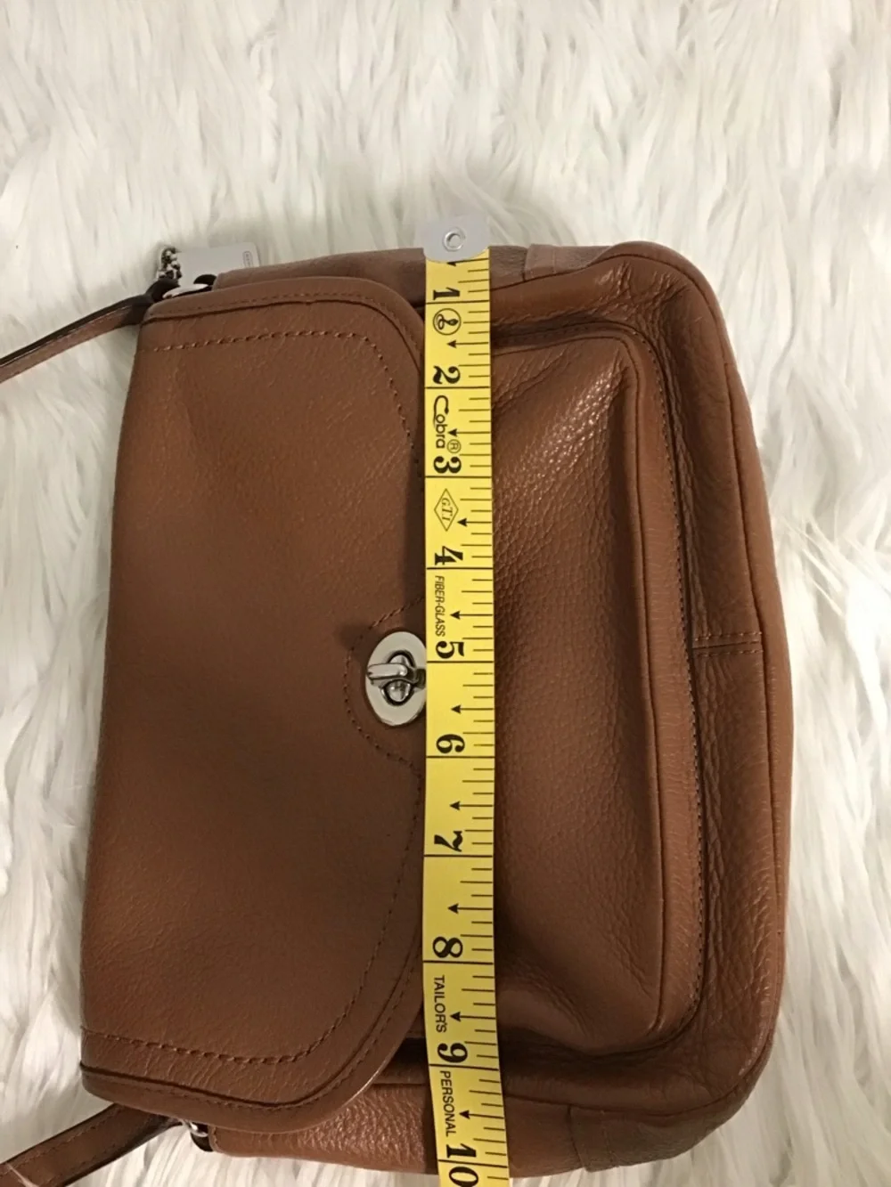 COACH Leather Flap Crossbody Bag Brown Pebble Leather Silver Hardware EUC
